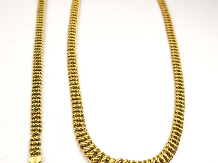 Collier et bracelet en or, maille américaine. Poids : 29 g