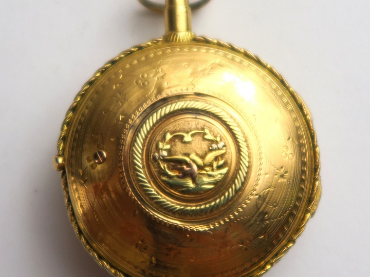 Montre de gousset XVIIIe en or, cadran et mécanisme signés Chevalier à