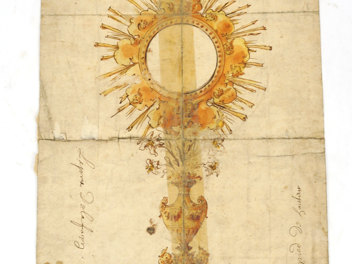 Ecole française début XIXème « Projet d’ostensoir » Dessin au lavis et