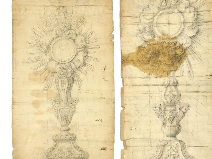 Ecole française début XIXème « Projet d’ostensoir » Dessin au lavis et