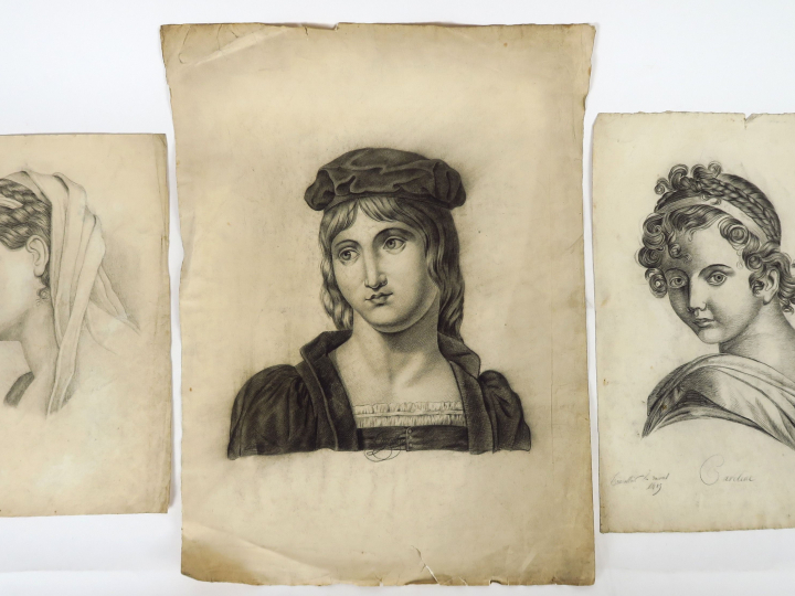 TRIOULLIER « Portraits » Ensemble de 5 dessins.  Signés.
