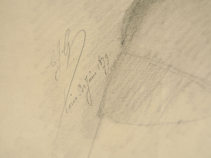 	Ecole française XIXème « Portrait de femme » Dessin. Monogrammé CJG e