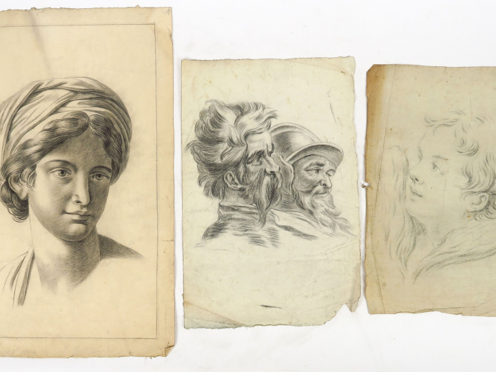 	Ecole française XIXème « Portrait de femme » Dessin. Monogrammé CJG e