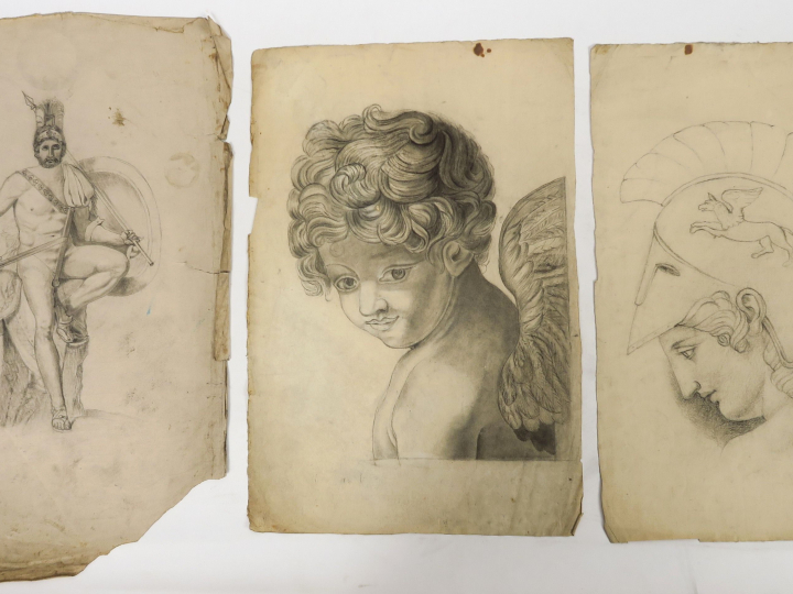 	Ecole française XIXème « Portrait de femme » Dessin. Monogrammé CJG e