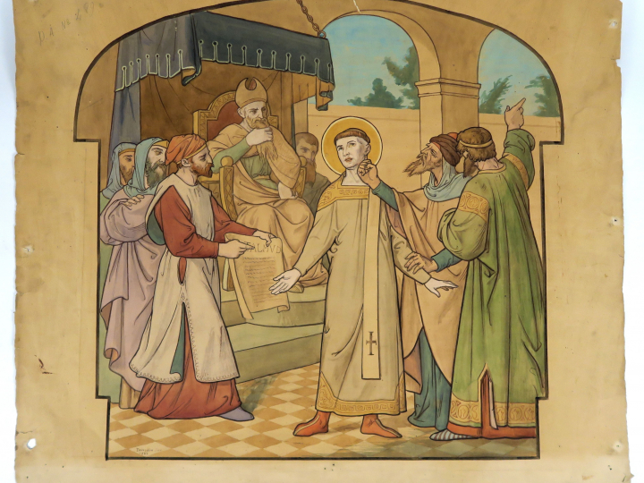 A. PERRODIN « Saints martyrs » Ensemble de 3 aquarelles.  Signées et d