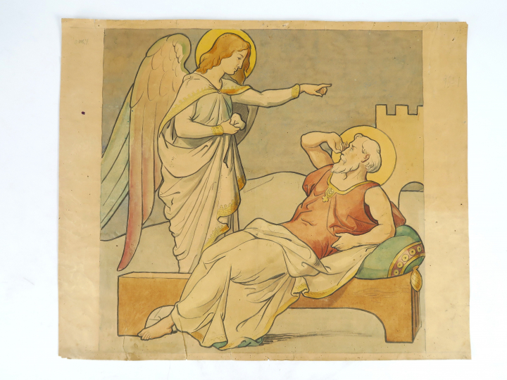 A. PERRODIN « Saints martyrs » Ensemble de 3 aquarelles.  Signées et d