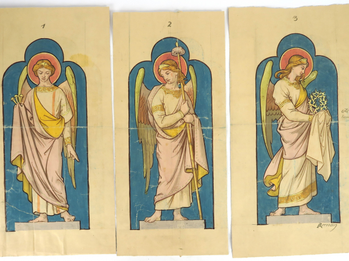 A. PERRODIN « Projets pour des vitraux » Suite de 6 aquarelles pour un