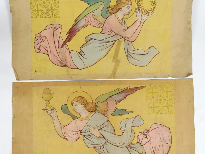 A. PERRODIN « Projets pour des vitraux » Deux aquarelles pour un même 