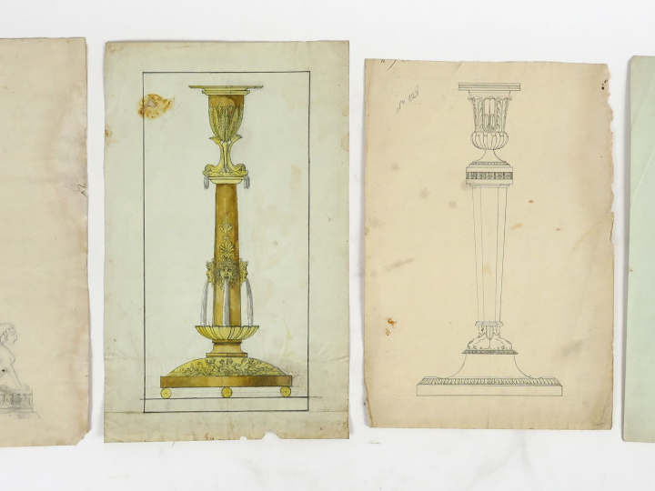 Ecole française XIXème « Projets pour des torchères, candélabres ou ch