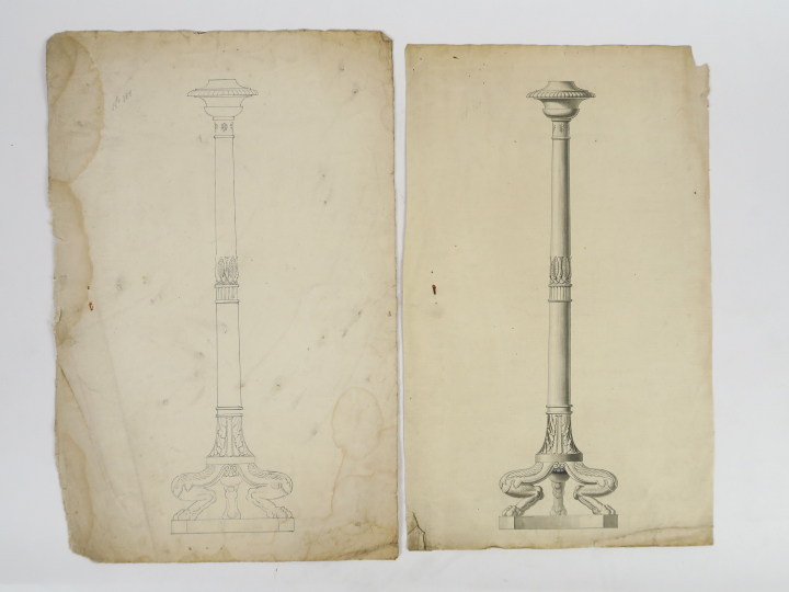 Ecole française XIXème « Projet pour un chandelier » Deux dessins pour