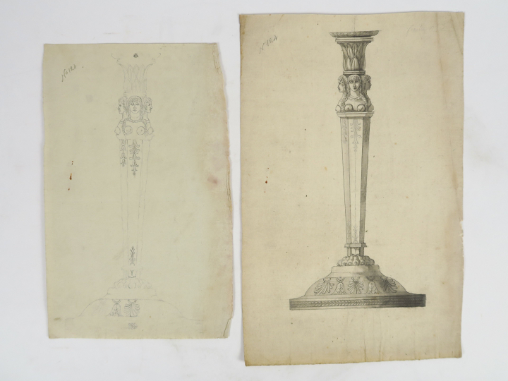 Ecole française XIXème « Projet pour un chandelier » Deux dessins pour