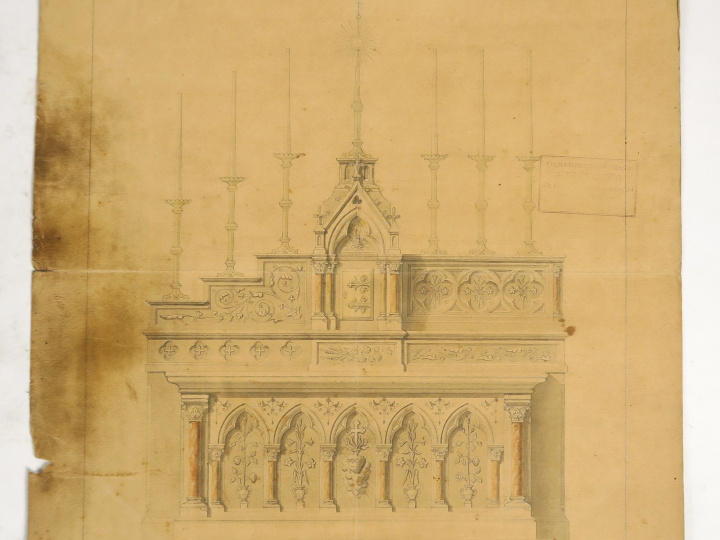 	A.MONTAGNIER « Projet pour un autel » Dessin aquarellé. Signé du tamp