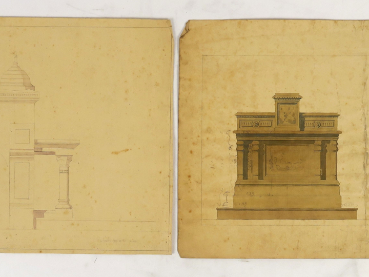 	A.MONTAGNIER « Projet pour un autel » Dessin aquarellé. Signé du tamp