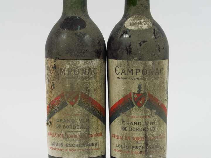 2 BOUTEILLES CAMPONAC BORDEAUX L. ESCHENAUER - 1949 - BG/1 PRESUMEE/BS
