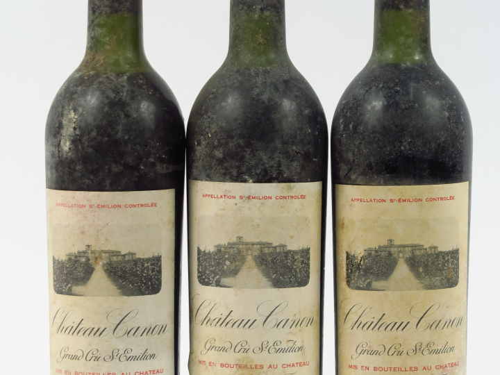 3 BOUTEILLES CHÂTEAU CANON 1er GCC ST EMILION - 1952 - 2 LB/1 HEP/BS/1