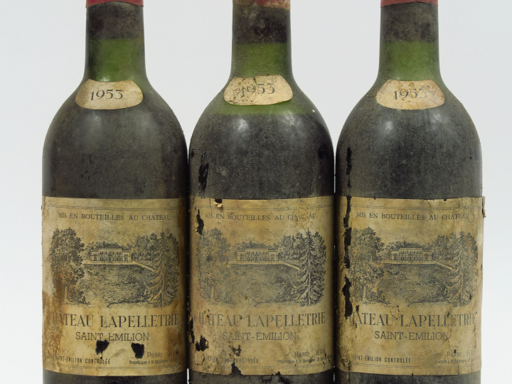 3 BOUTEILLES CHÂTEAU LAPELLETRIE ST EMILION - 1953 - 2 HEP/1 MEP/BS/EA