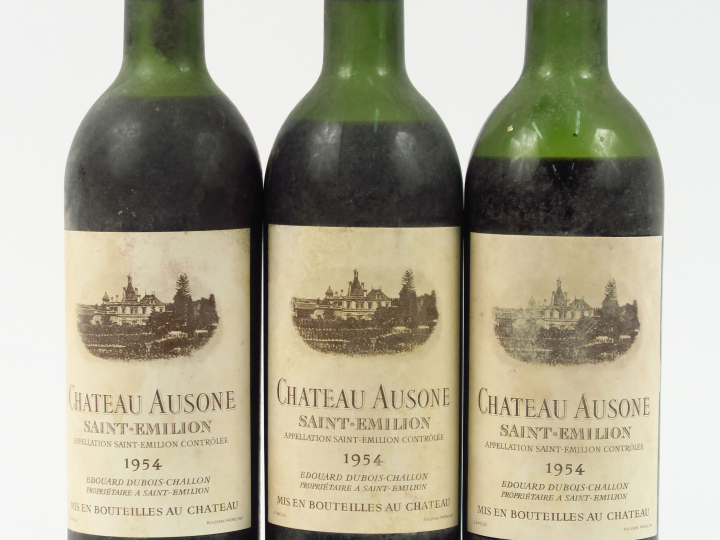 3 BOUTEILLES CHÂTEAU AUSONE ST EMILION - 1954 - 1 HEP-MEP/BEP/BTLS/CAP