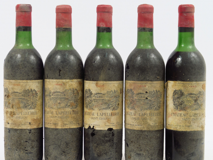 5 BOUTEILLES CHÂTEAU LAPELLETRIE ST EMILION - 1955 - 4 HEP/1 MEP/BS/EF