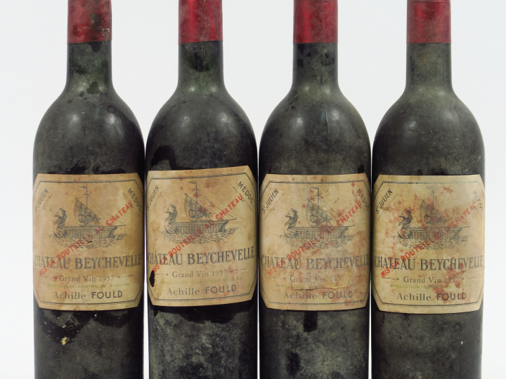4 BOUTEILLES CHÂTEAU BEYCHEVELLE GCC ST JULIEN - 1957 - 2 BG/2 LB/EF/2