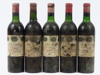 Vente aux enchères 5 BOUTEILLES CLOS FOURTET 1er GCC ST EMILION - 1966 - 1 BG/4 HEP/EA/BS