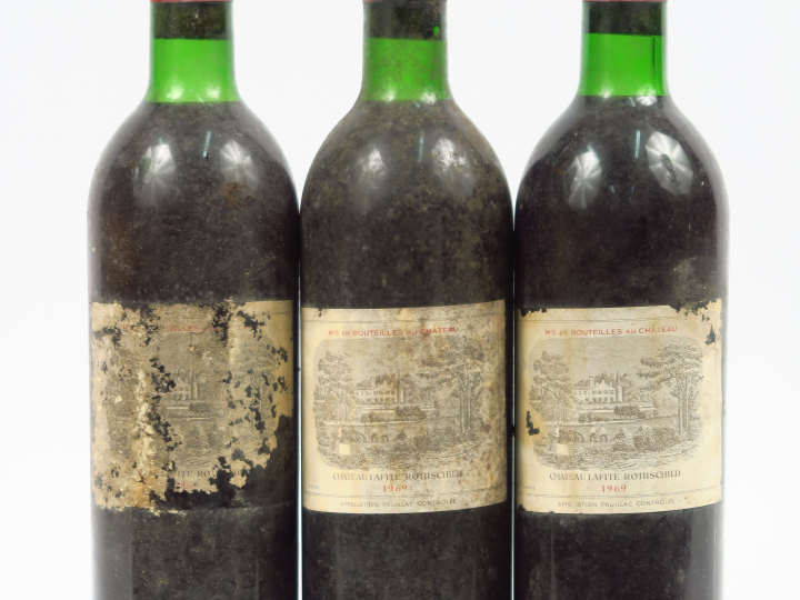 3 BOUTEILLES CHÂTEAU LAFITE ROTHSCHILD 1er GCC PAUILLAC - 1969 - 1 BG/