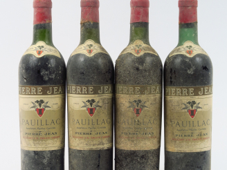 Vente aux enchères 4 BOUTEILLES PAUILLAC P. JEAN ANNEES 50 - 1 LB/2 HEP/1 BEP/BS/ET