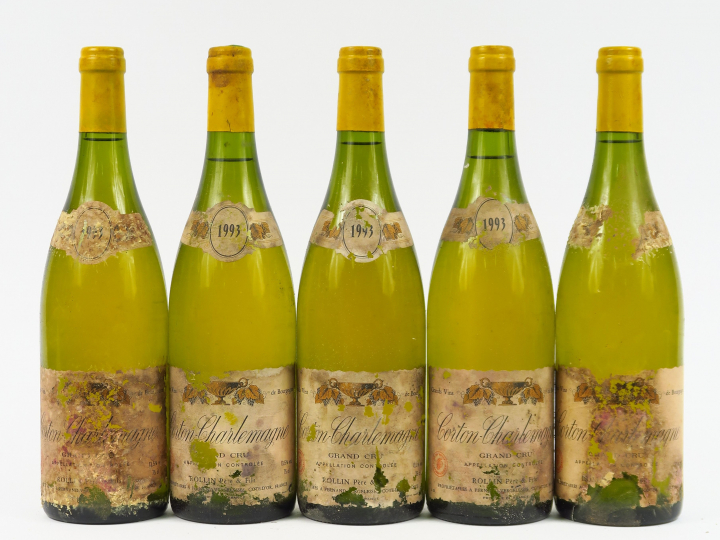5 BOUTEILLES CORTON CHARLEMAGNE GC ROLLIN - 1993 - EA/1 PRESUMEE