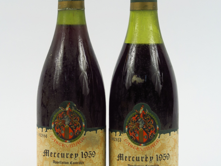2 BOUTEILLES MERCUREY 'TASTEVINAGE' A. RODET - 1959 - 1,5 CM/5 CM