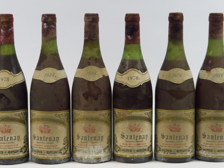 6 BOUTEILLES SANTENAY R. MISSELIS - 1978 - 4 à 4 CM/2 à 3 CM/BS/CAPS A