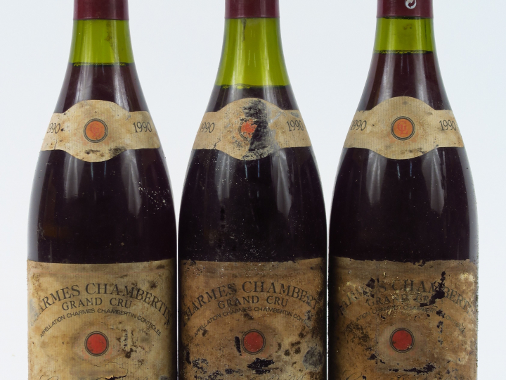 3 BOUTEILLES CHARMES CHAMBERTIN GC G. LEBLANC - 1990 - 2 CM/2,5 CM/4 C