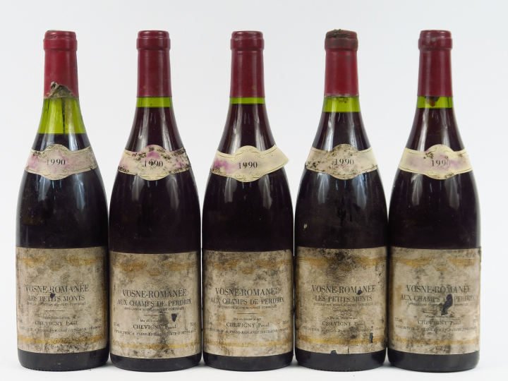 5 BOUTEILLES VOSNE ROMANEE 'AUX CHAMPS DE PERDRIX' P. CHEVIGNY - 1990 