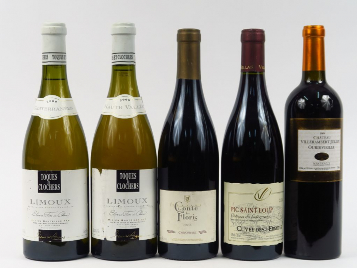 5 BOUTEILLES : 1 TOQUES ET CLOCHERS MEDITERRANEEN LIMOUX 2000 - 1 TOQU