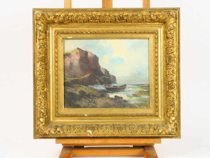 Ecole française début Xxème "Marine" Huile sur toile.  22 x 27 cm