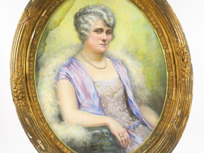 G. DEBILLEMONT CHARDON. "Portrait de dame en médaillon" Pastel. Signé 