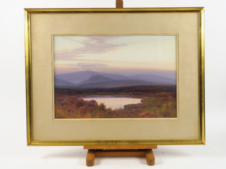 F. J. WIDGERY "Paysage anglais" Gouache.  Signée en bas à gauche.  36 