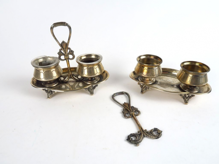 Paire de salerons double en argent, poinçon Minerve. Manque les verrin