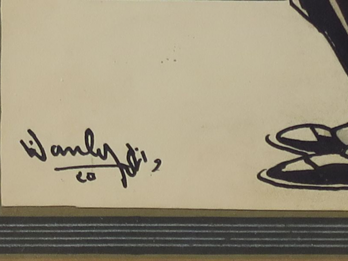 WANLY "Portrait caricaturé de Seif" Encre et aquarelle. Signée en bas 