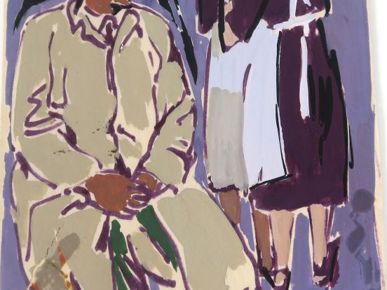 HAMED ABDALLAH "Camarades" Gouache.  Signée en bas à droite et située 