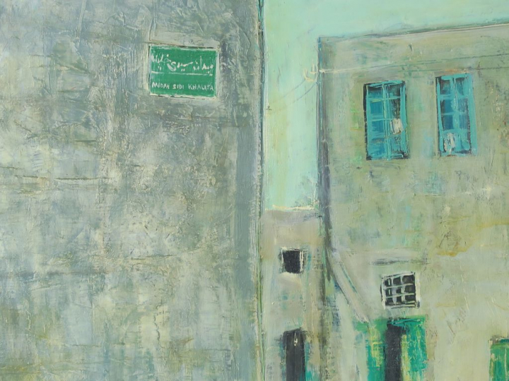 ZOHRA "Maisons de pêcheurs" Huile sur panneau. Signée en bas à droite 