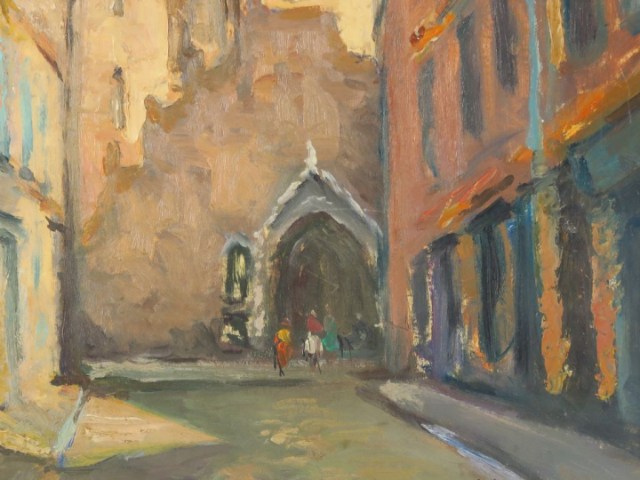 BERTOIN "Toulouse, l'église du Taur" Huile sur panneau. Signée en bas 