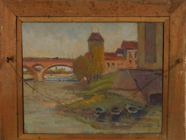 BERTOIN "Toulouse, la Daurade et le Pont Neuf" Huile sur panneau (doub