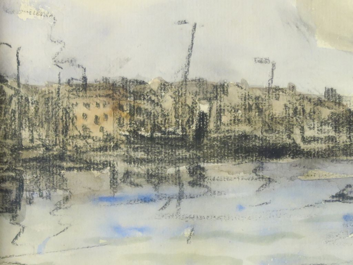 Frank BOGGS « Le port de Dieppe » Aquarelle.  Signée et située en bas 