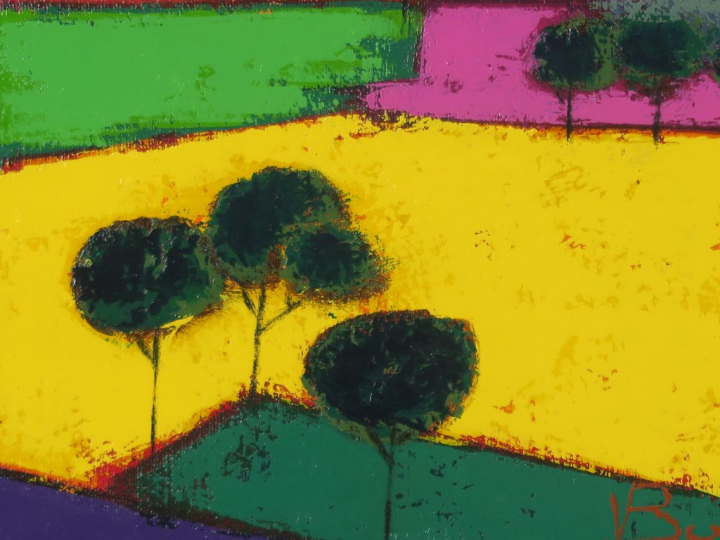 BONNAFE-ROQUES  "Arbres et lopins" Huile sur toile. Signée en bas à dr