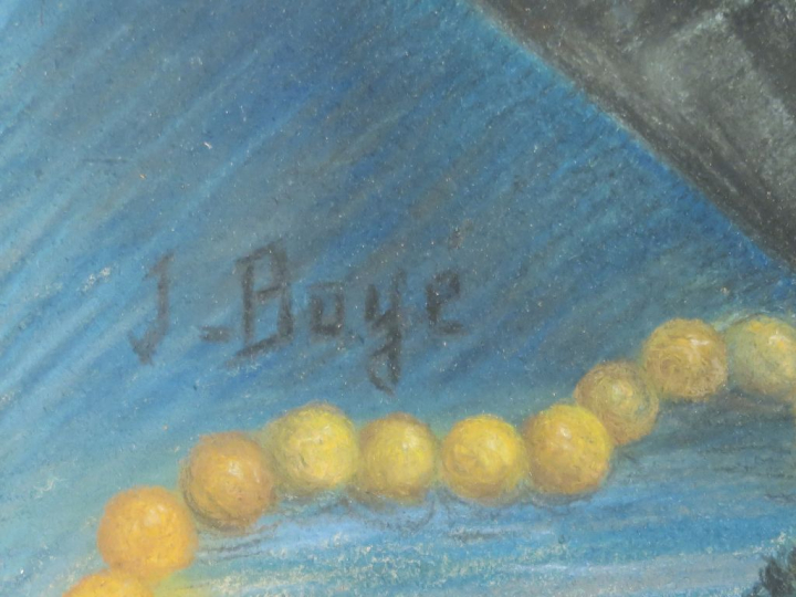 J. BOYE "Nature morte au bouqet de pivoines" Pastel. Signé en bas à ga