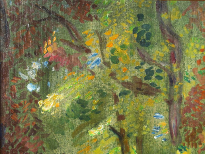 Mario CAVAGLIERI "Jeune fille dans un parc" Huile sur toile.  Non sign