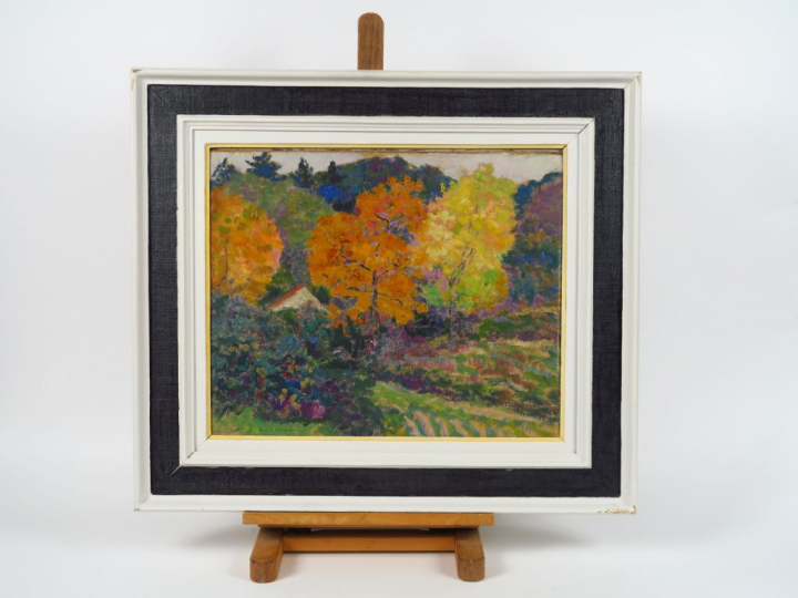 Victor CHARRETON "Automne en Auvergne" Huile sur carton.  Signée en ba
