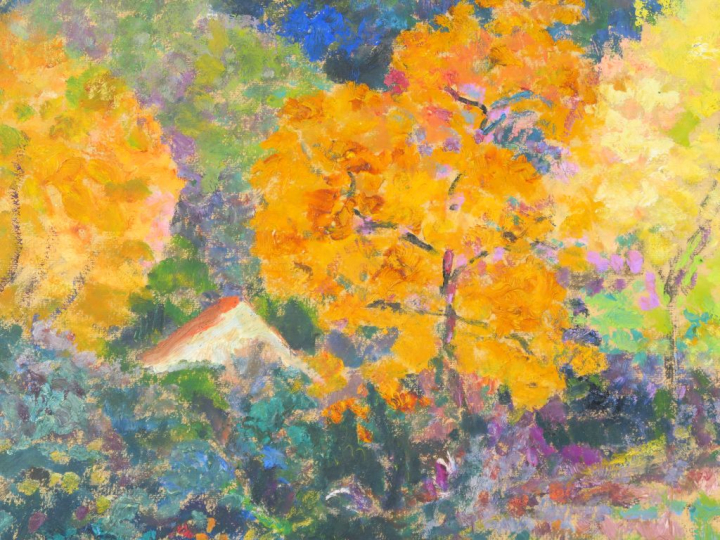 Victor CHARRETON "Automne en Auvergne" Huile sur carton.  Signée en ba