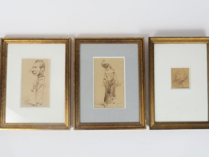 	GAVARNI « Etudes de personnages » Ensemble de 6 croquis. Dessins au c