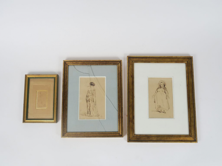 	GAVARNI « Etudes de personnages » Ensemble de 6 croquis. Dessins au c