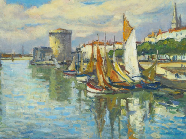 P. LANGLADE "Le port de la Rochelle" Huile sur toile. Signée en bas à 